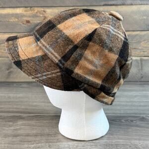 Pistil 6-Panel Newsboy Hat Wool Blend Plaid Preppy Heart Lining Logo Neutral